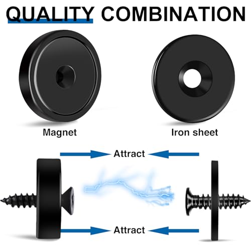 Strong Magnets Heavy Duty Screw On Neodymium 65LBS Magnet 12 Pack (Black / 0.98in)