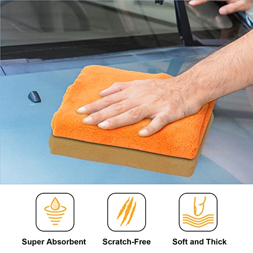 30 Pcs 16 x 16 Inch Edgeless Microfiber Plush Towels for Cars Detailing Drying Wash Polishing Absorbent Cleaning Cloths (Orange / 16 x 16 Inch)