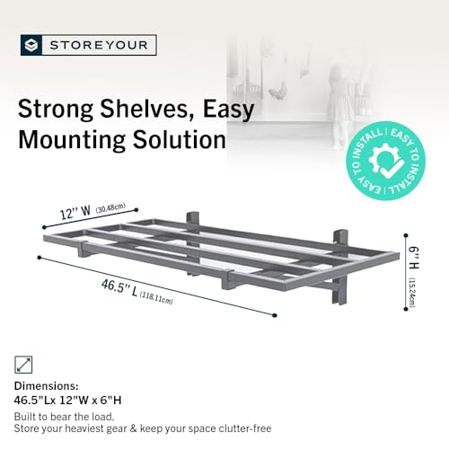 Garage Wall Shelf (Hammered Gray / 1x4ft 2-Pack Shelf | 200lb Each | 6 Hooks)