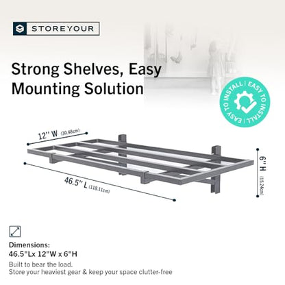 Garage Wall Shelf (Hammered Gray / 1x4ft 2-Pack Shelf | 200lb Each | 6 Hooks)