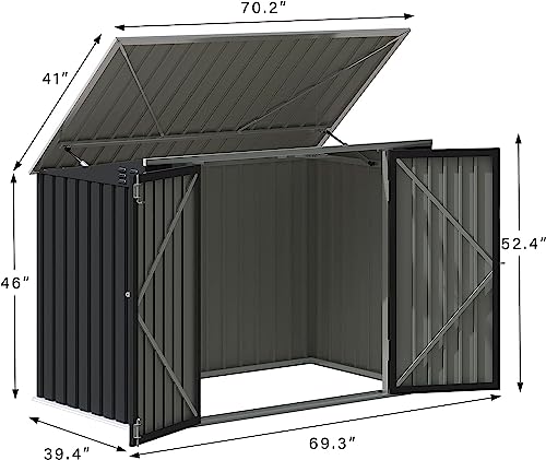 Outdoor Storage Shed 5.8 x 3.3 FT Metal Trash Shed Waterproof Outside Storage with Lid Chain Hydraulic Gas Rod for Trash Can Weeding Tools (Black / 5.8x3.3 FT)