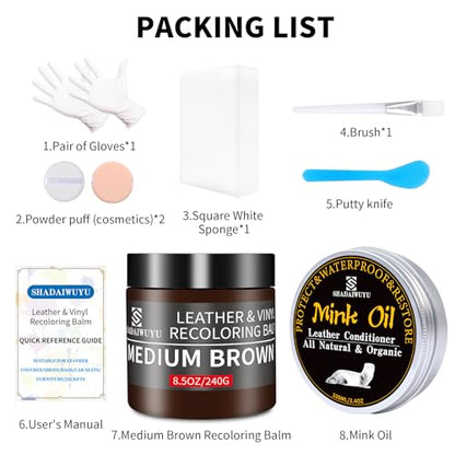 8.5oz Leather Recoloring Balm with 100ml Mink Oil (Medium Brown / Leather Recoloring Balm+Mink Oil)