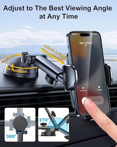Purple 3-in-1 Phone Holders for Your Car [2025 Most Stable and Flexible Suction Cup] Vent Dashboard Windshield Cell Phone Car Mount Fit for iPhone, Samsung, All Phone (Purple)