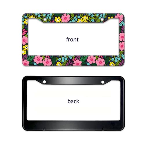 Pink Wildflowers License Plate Frame for Women Cute Colorful Flowers License Plate Holder Frame Girly Floral Car tag Frame Metal Aluminum Rustproof Decorative Car Accesories with Screws (Pink flowers)