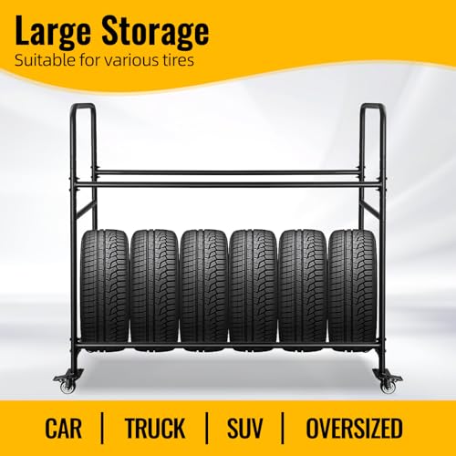 Tire Rack Adjustable Height Metal Rolling Storage Rack 60" x 59" x 21" for Garage