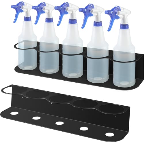2 Pcs 5 Holes All Purpose Steel Spray Bottle Holder Heavy Duty Spray Can Holder Rack Organizer Easy Install Wall Mount Paint Bottle Organizer Storage Rack for Garage Home Workspace (Black / 5 Holes)