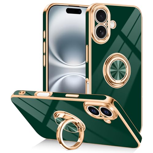 Designed for iPhone 16 Case with Ring Stand Slim Green (Green / 6.1'' iPhone 16)