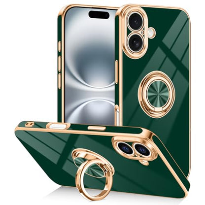 Designed for iPhone 16 Case with Ring Stand Slim Green (Green / 6.1'' iPhone 16)