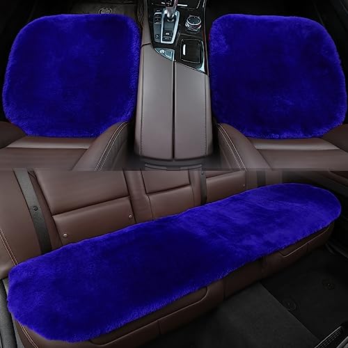 Blue Genuine Sheepskin Car Rear Seat Cover for Fuzzy Back Cushion (Blue)