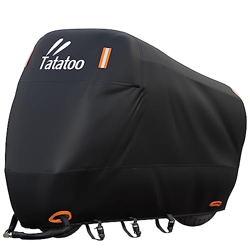 Heavy Duty Motorcycle Cover Waterproof Outdoor Storage Fits Up to 112.2" (Black / 112.2")
