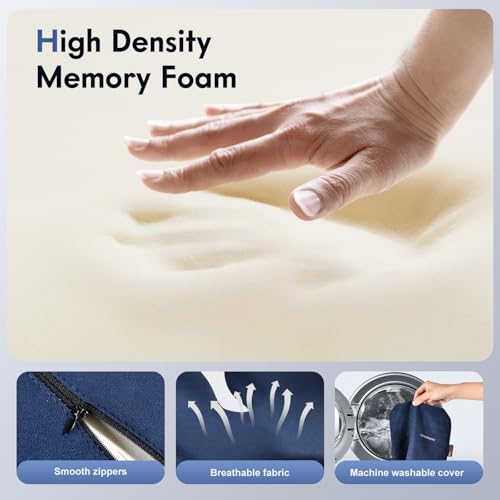 Memory Foam Car Seat Cushion and Lumbar Support Pillow for Car (Blue / 2 Pieces)