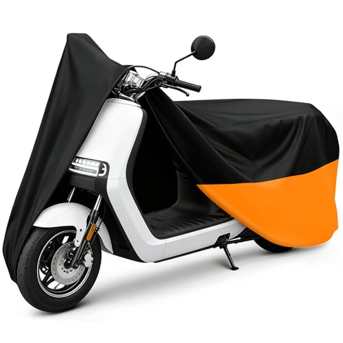 Moped Cover Scooter Cover Waterproof Outdoor Vespa Cover Small Scooter Cover Moped Accessory for Honda 50cc Motorcycles (S-72 inch / Black&Orange)