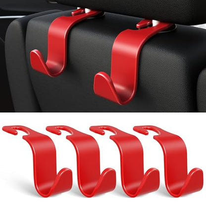 4 Pack Car Headrest Hooks Holds 55lbs Seat Storage Organizer for Bags (Red)