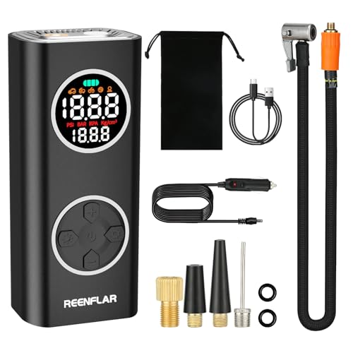 Cordless Tire Inflator Portable Air Compressor with Dual Nozzle & Digital Gauge (Upgraded Air Hose)