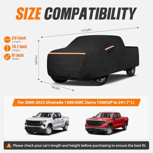 Car Cover for Chevy Silverado 1500 Crew Cab 6.6 ft Bed 2000 (Black / for Chevy Silverado 1500 Crew Cab 6.6ft 2000-2023)