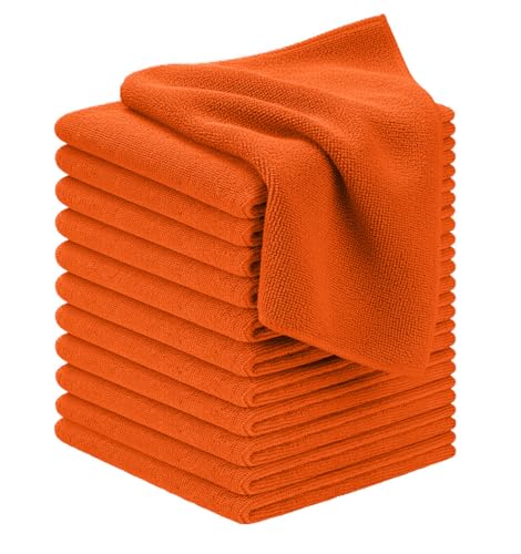 Microfiber Cleaning Cloths (Pack of 12 - 12x12 Inches / Orange)