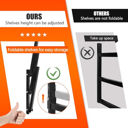 3 Level Foldable Lumber Storage Rack Collapsible Wall Mount Metal (3-Level)
