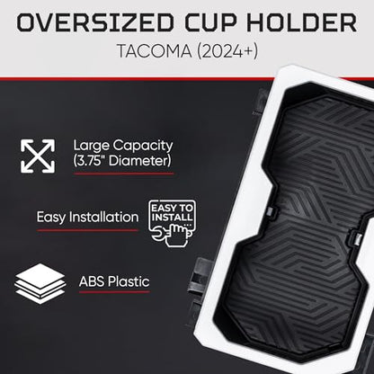 Oversize Cup Holder Compatible with Toyota Tacoma 2024+ (White/Black)