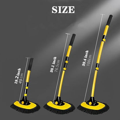 15°Curved Chenille Car Wash Brush Mop with Long Handle (Yellow-001)