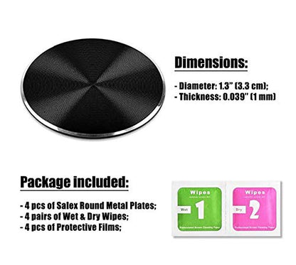 Metal Plates Replacement Set 4 Pack for Magnetic Car Mount. Kit of 4 Black Round Discs Without Holes for Case Back (Black)