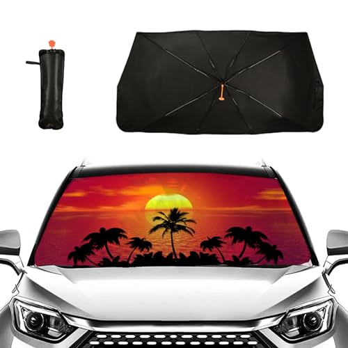 Sunset Style Car Windshield Sun Shade Umbrella Car Windshield Foldable Accessories Blocks Uv Rays Keeps Car Cool Car Window Shades Blocks UV Rays Car Accessories (One Size / Sunset Style)