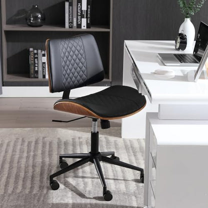 Home Office Chair No Arms with Wheels (Black / MCM Style)