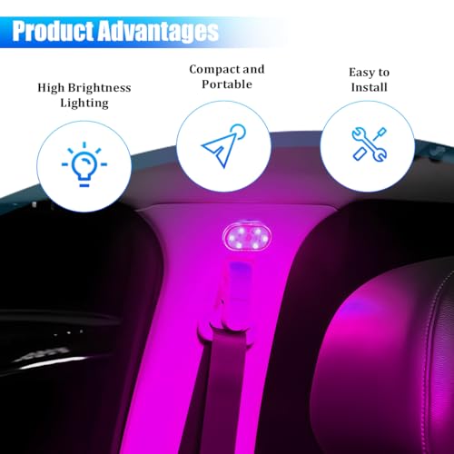 2PCS Car LED Lights Interior Wireless (Pink-Purple / Sticky)