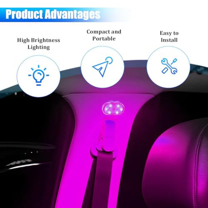 2PCS Car LED Lights Interior Wireless (Pink-Purple / Sticky)