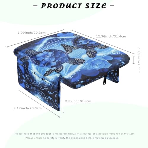 Sea Turtle Hibiscus Car Center Console Cover Soft Armrest Cover Cushion with Pockets Storage Bag Scratch Resistant Arm Rest Covering Middle Console Pad Car Decor (Sea Turtle Hibiscus Blue)