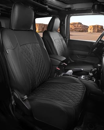 for Jeep Wrangler Leather Custom Car Seat Covers Full Set 4 Door (Black / JL 18-26 4Door Without Rear Cup Holder)