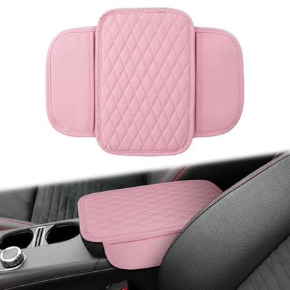 Car Center Console Cover with 2 Organizer Pockets Storage Bags (Pink)