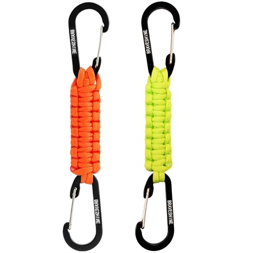 Carabiner Keychain Hook with Paracord Strap (1 Orange 1 Green)