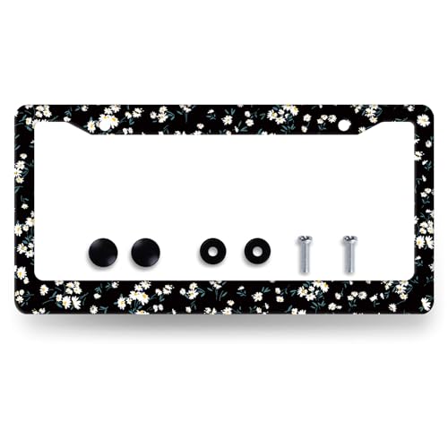 Stainless Steel Watercolor Daisy Flower License Plate Frame 12.2 x 6.2 Inch (Cute Daisies)