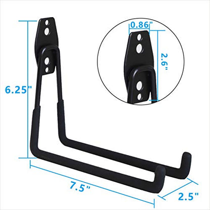 Garage Hooks 4 Pack Wall Mount Storage Hanger with 2 Extension Cord Holder Organizer (Black 4 Pack)