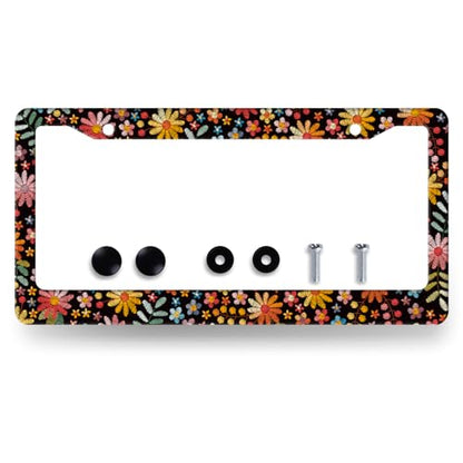 Stainless Steel Beautiful Flowers License Plate Frame 12.2 x 6.2 Inch (Colored Floral Flower)