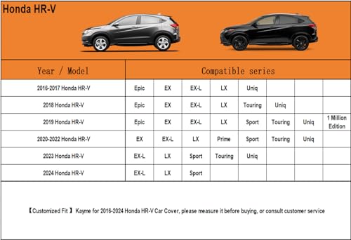 7 Layers Waterproof SUV Car Cover for Honda HR (PE-Black / Custom Fit Honda HR-V)