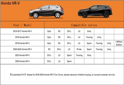 7 Layers Waterproof SUV Car Cover for Honda HR (PE-Black / Custom Fit Honda HR-V)