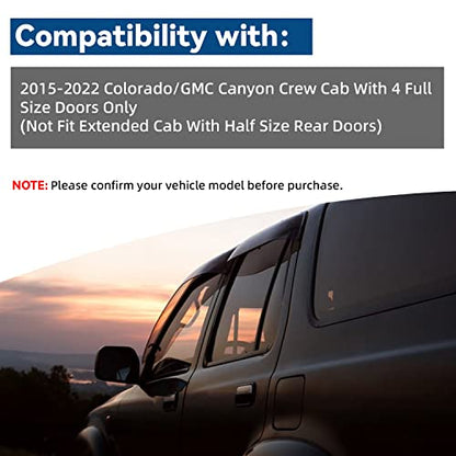 4pcs Window Visors Rain Guards for 2015 (for 2015-2022 Chevy Colorado Crew Cab)