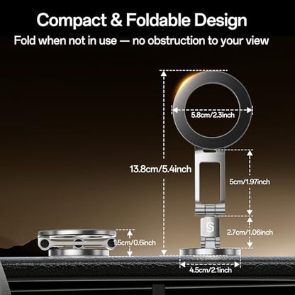 Fits MagSafe Car Mount Magnetic Phone Holder for Dash and Tesla (Titanium Silver)