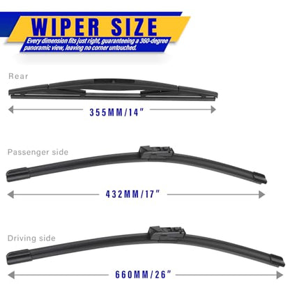 3 Wipers Fits Subaru Forester 2019 (26"/17"/14")