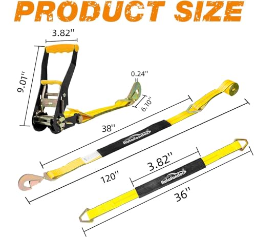 Complete Axle Straps Tie Down Kit 2" x10' Heavy Duty Vehicle Tie Down Strap (Axle Tie Down Straps)