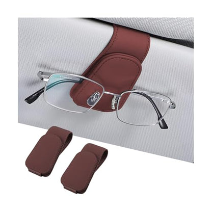 2PCS Sunglasses Holders for Car Sun Visor (2 Pack / Wine Red/Leather)