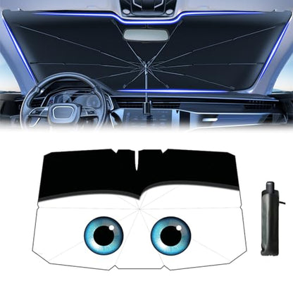 Windshield Sun Shade 2025 Car Accessories 100% Blackout Car Front Windsow Shades Umbrella Automotive Sun Visor Block Heat Insulation Protection (Black)
