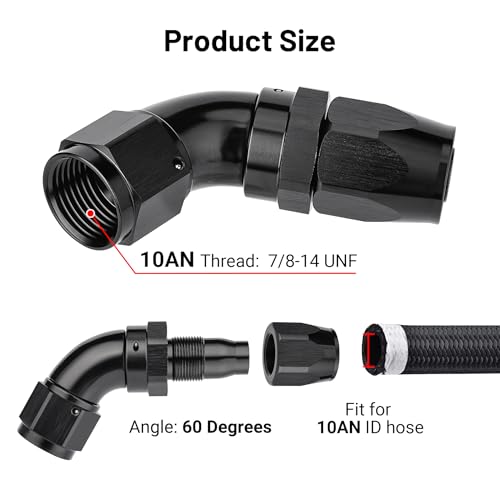 10AN 60 Degree One Piece Full Flow Hose End Fitting Swivel for CPE Braided Hose (10AN / 60 Degree)