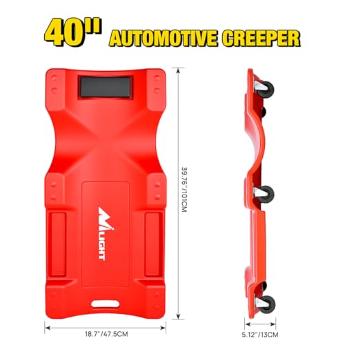 40" Mechanic Plastic Creeper with Padded Headrest and 6 Casters (Red)