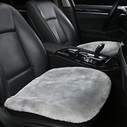 Genuine Sheepskin Car Seat Cushion Seat Covers for Cars Trucks SUV Comfort Seat Protector Pad for Car Driver Seat Car Accessories for Women Office Chair Car Decor (Grey / Front Seat Cushions-2 Pcs)