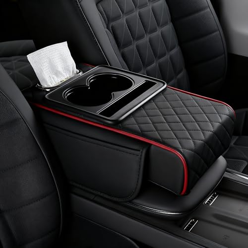 Automotive Armrests Car Console Organizer and Console Cover (Black + Red)