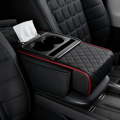 Automotive Armrests Car Console Organizer and Console Cover (Black + Red)
