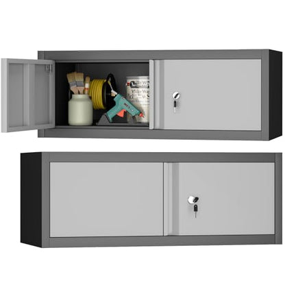 Metal Garage Storage Cabinets (Black/Grey / 12.8"H)