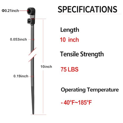 1000 PCS 10 inch Black Zip Ties with Screw Hole 70lbs Mountable head Cable Ties Straps Multipurpose Heavy Duty Nylon Cable Zip Ties with Screw Mounting Hole (Black / 10 Inch (1000PCS))